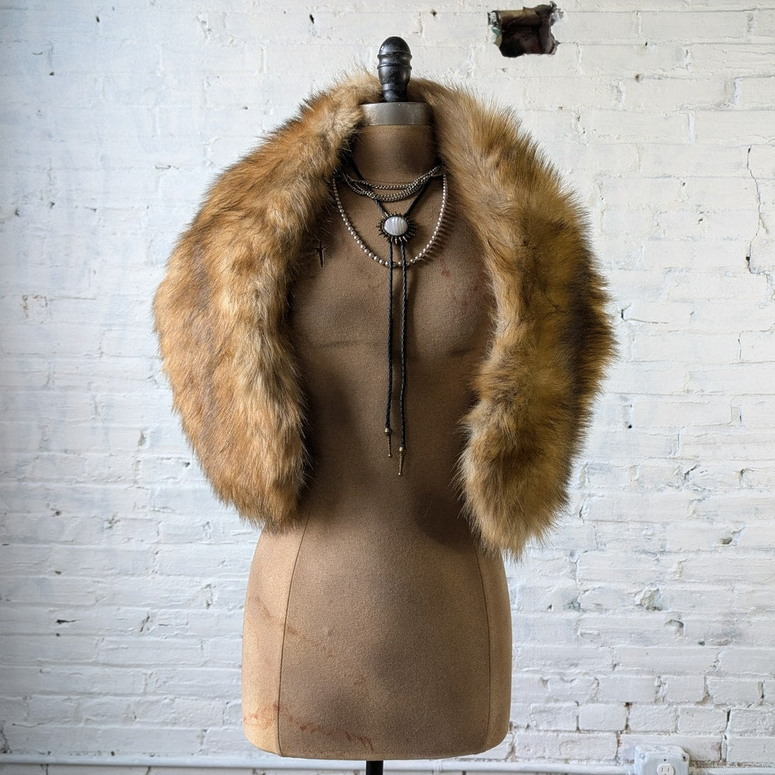 Vintage Faux Fur Brown Stole Luxury Scarf Boho Chic Shawl Bridal Fuzzy Shrug