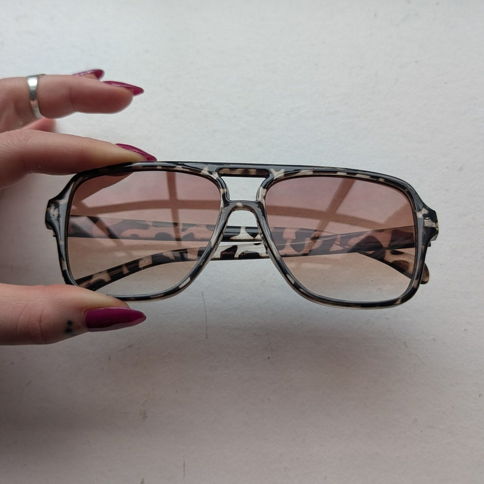 Retro Tortoishell Square Sunglasses 70s Festival Brown Sunnies Leopard Shades