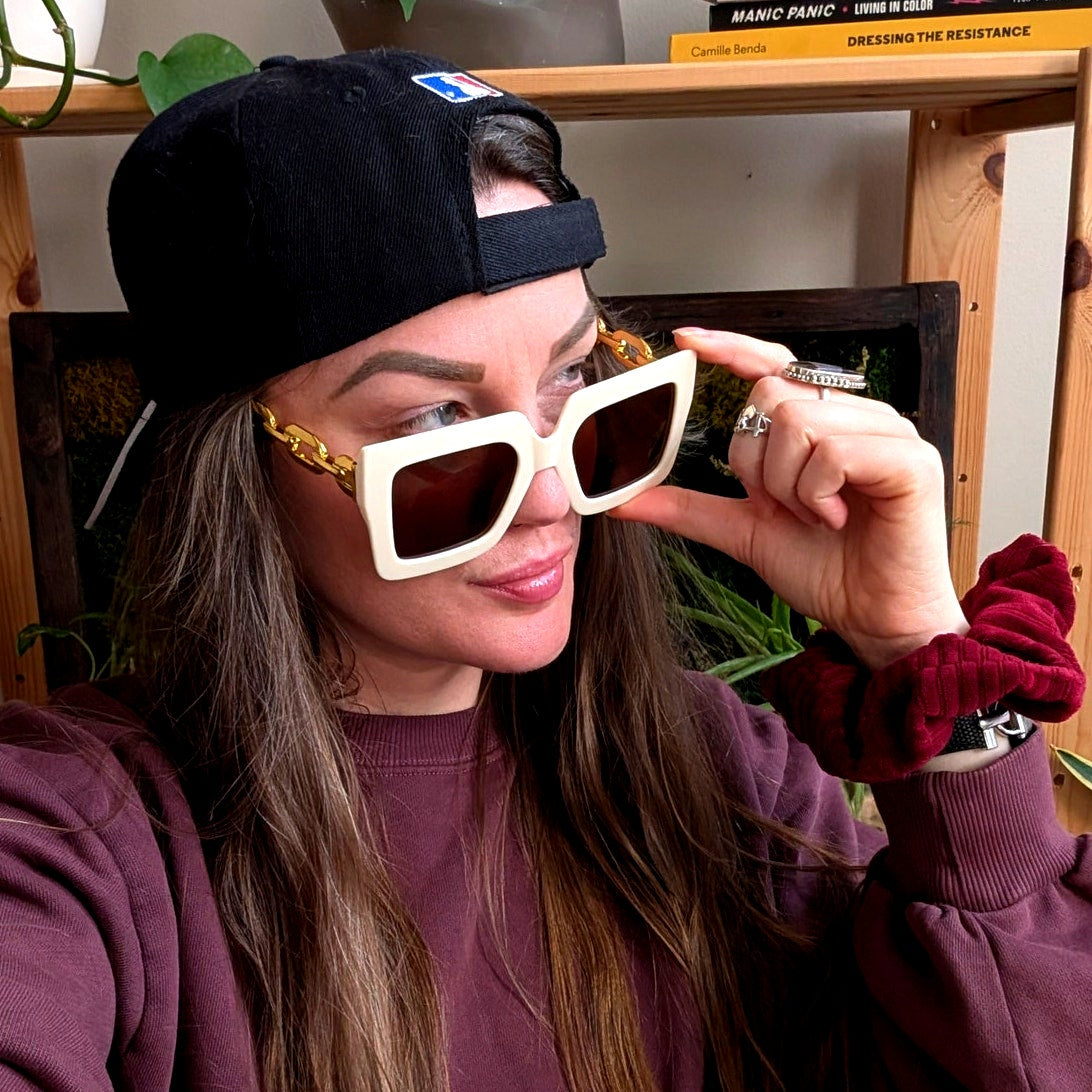 70s Retro White Square Mob Wife Festival Sunglasses Festival Chic Sunnies Shades