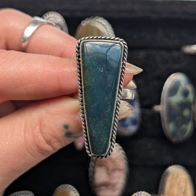 Blue Green Sterling Silver Shimmer Teardrop Ring Sz 8.75 Boho Statement Vintage
