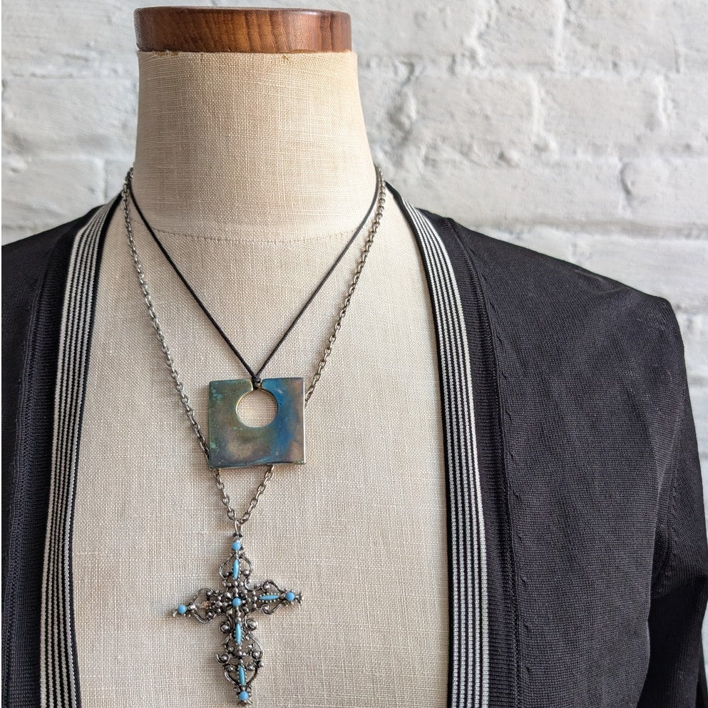 Vintage Black Stripe Knit Cardigan 70's Minimalist Groovy Mod Boho Sweater Small