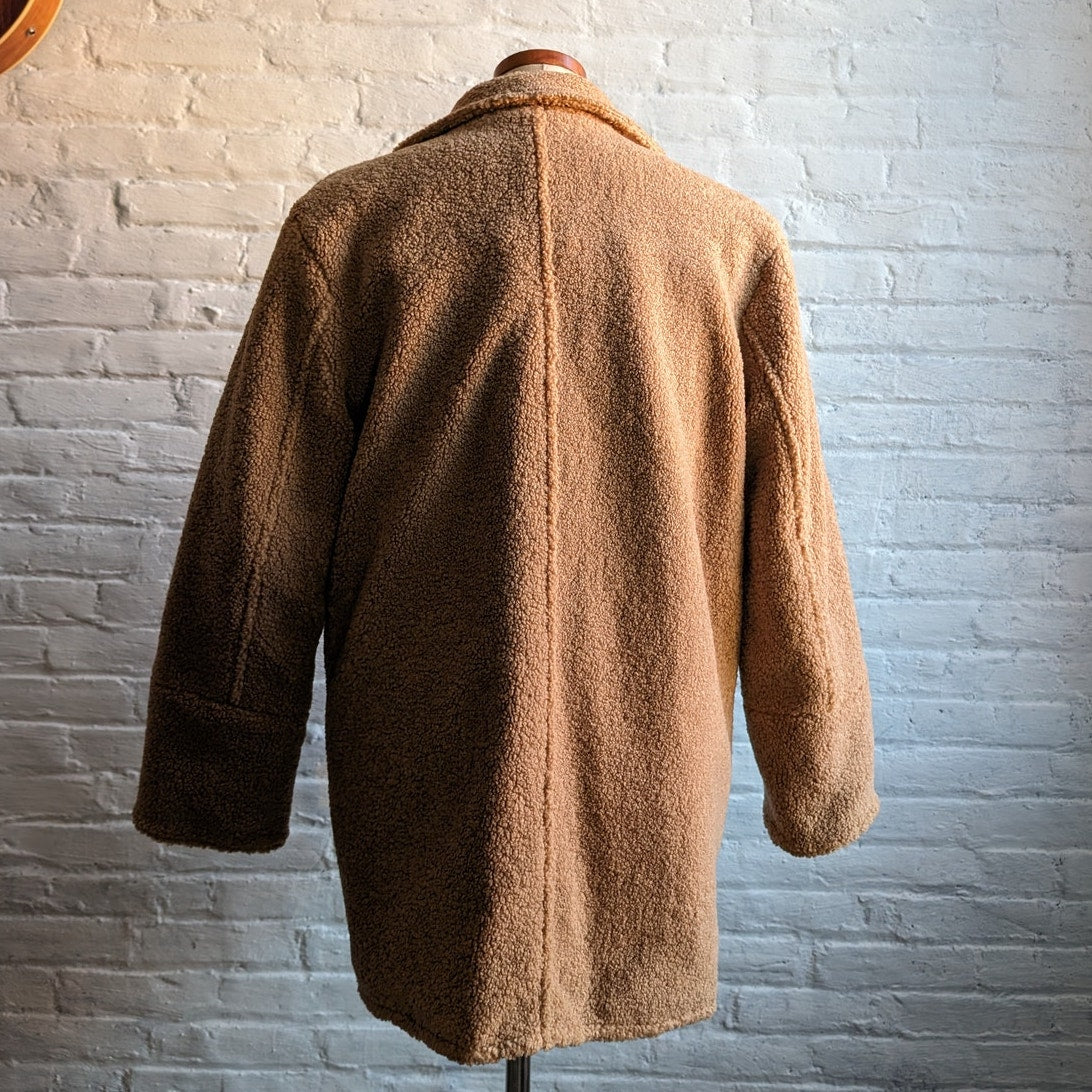 Brown Faux Fur Coat Teddy Jacket Quilted Puffer Coat Designer Reversible Medium