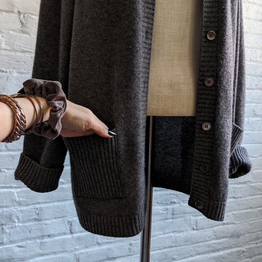 Vintage Cashmere Knit Grandpa Cardigan Minimalist Wool Prep Grey Grunge Sweater