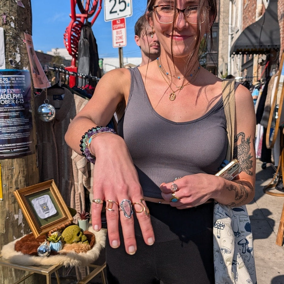 Rusty Red Grey Teardrop Sterling Silver Ring Size 6.5 Retro Vintage Boho Chic