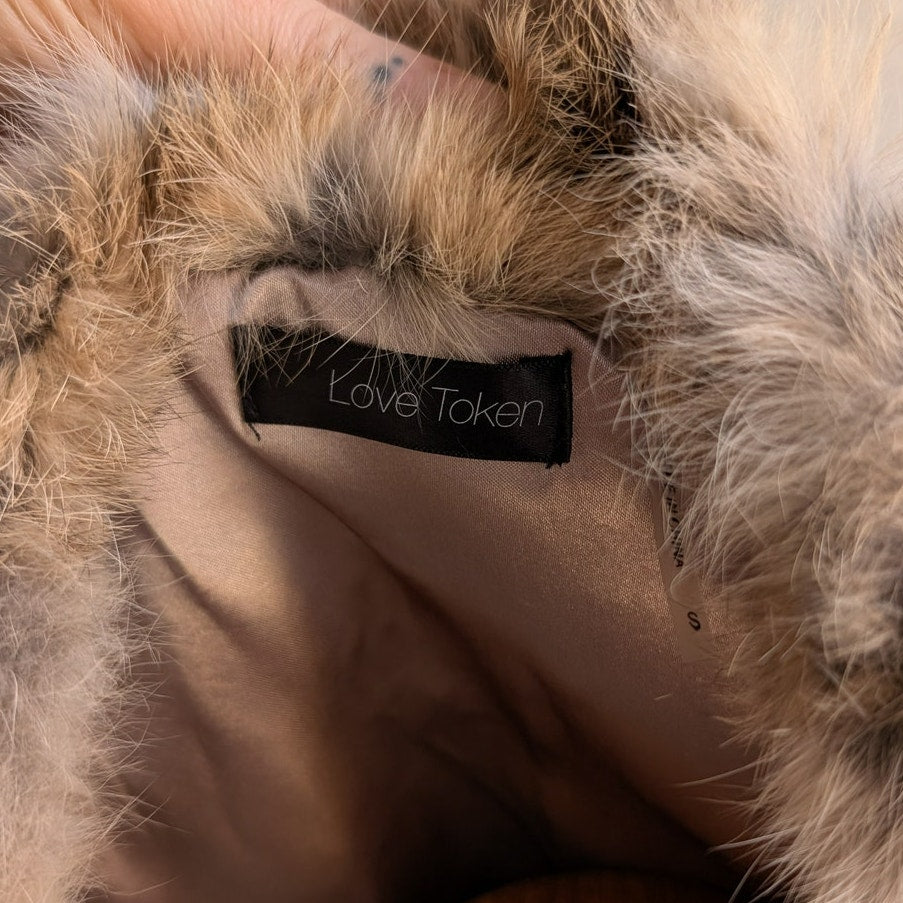 Vintage Cream Rabbit Fur Vest Penny Lane Fuzzy Spotted Groovy Boho Moto Jacket