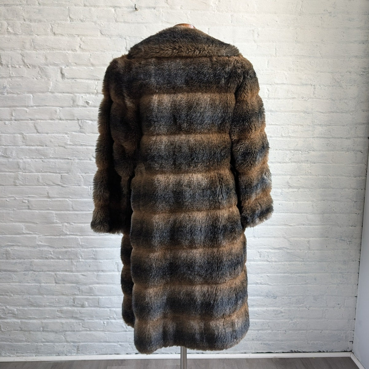 Vintage Ombre Faux Fur Coat Trench Shaggy Faux Leather Groovy Glam Plush Jacket