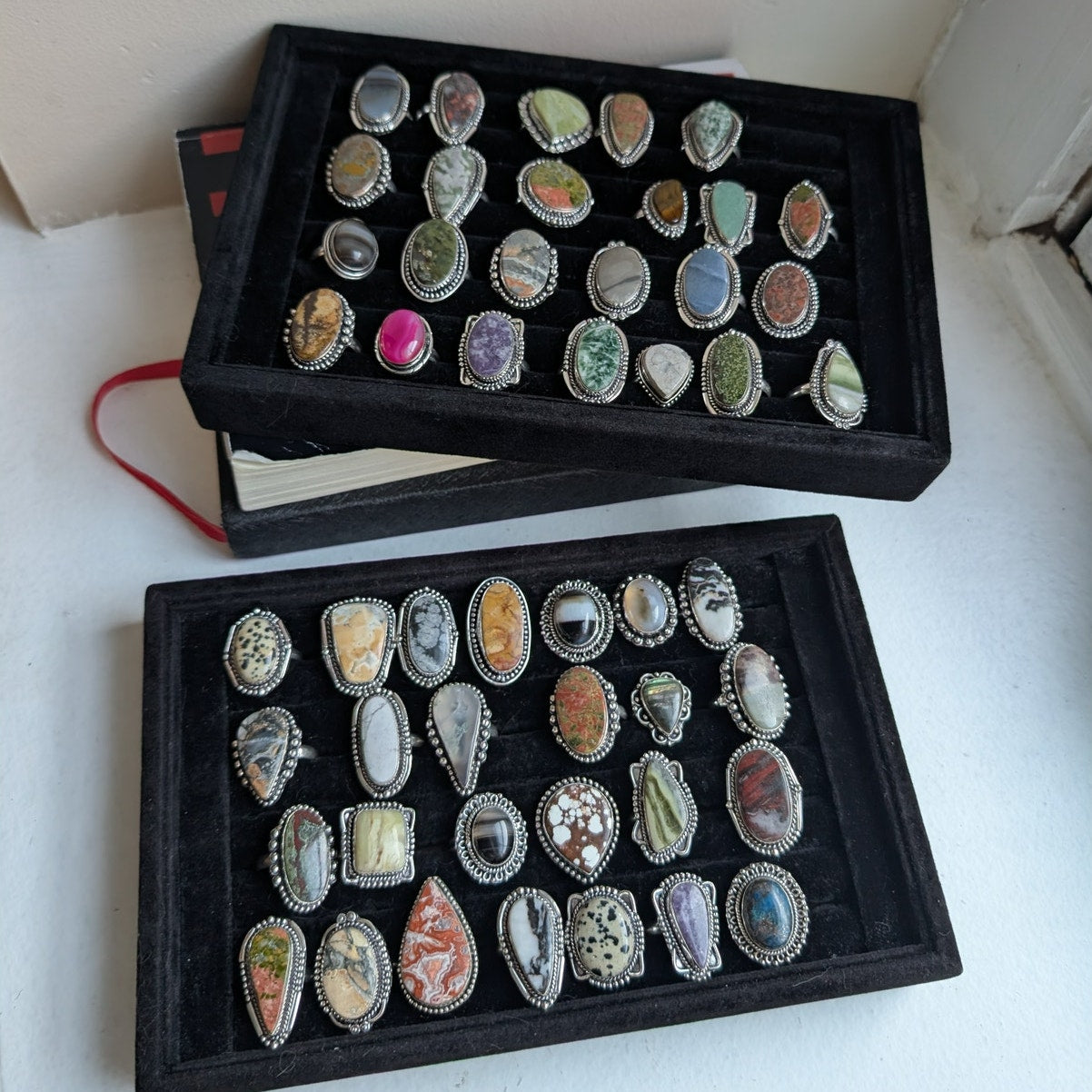 Earthy Brown Rust Natural Stone Ring Boho Chic Sterling Silver Vintage Size 7.5