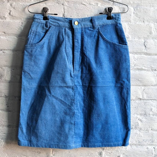 90s Vintage Corduroy Mod Baby Blue Skirt High Waist Retro Color Pop Pencil Skirt