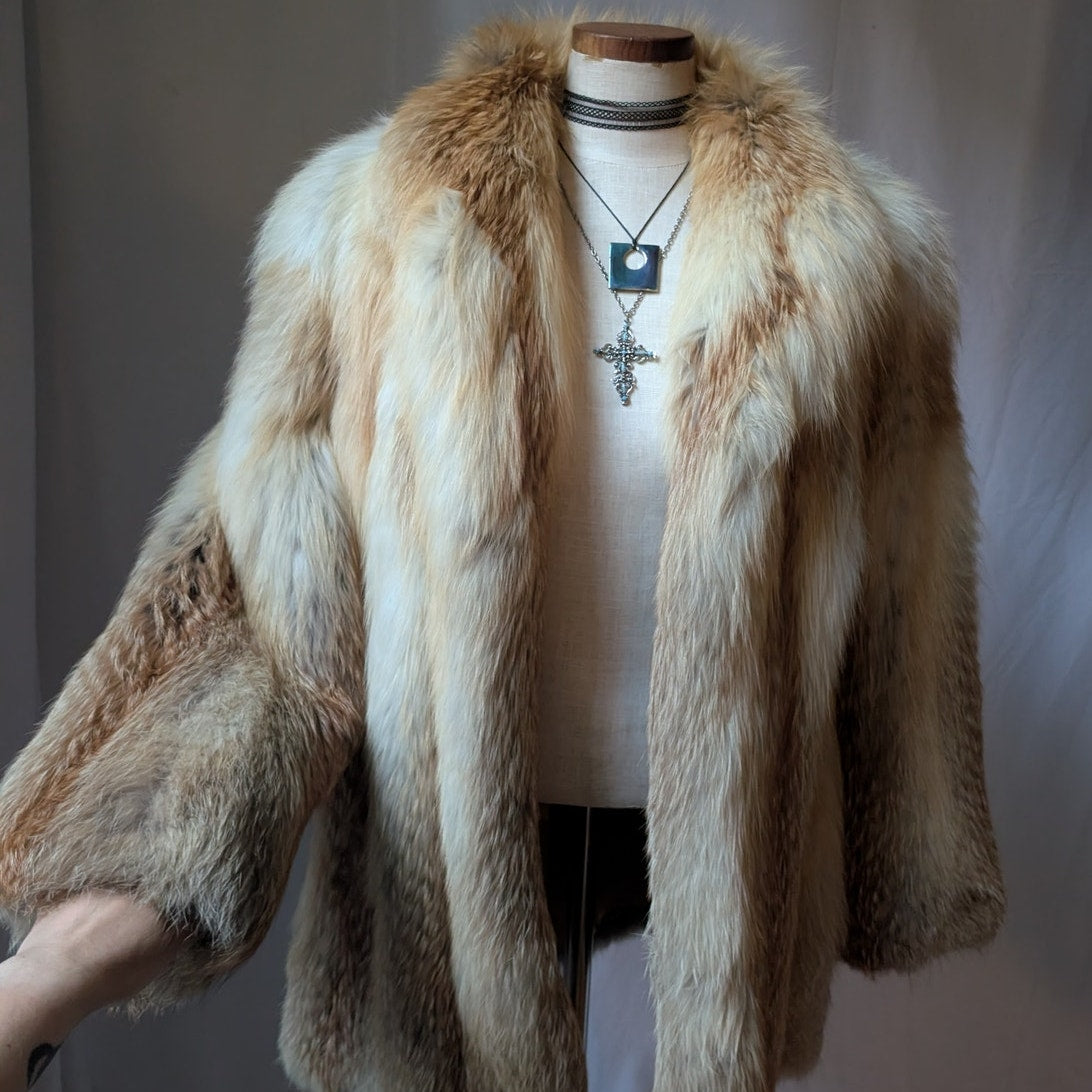 Vintage Red Fox Fur Coat L Luxury Old Money Furry Statement Jacket Designer Glam