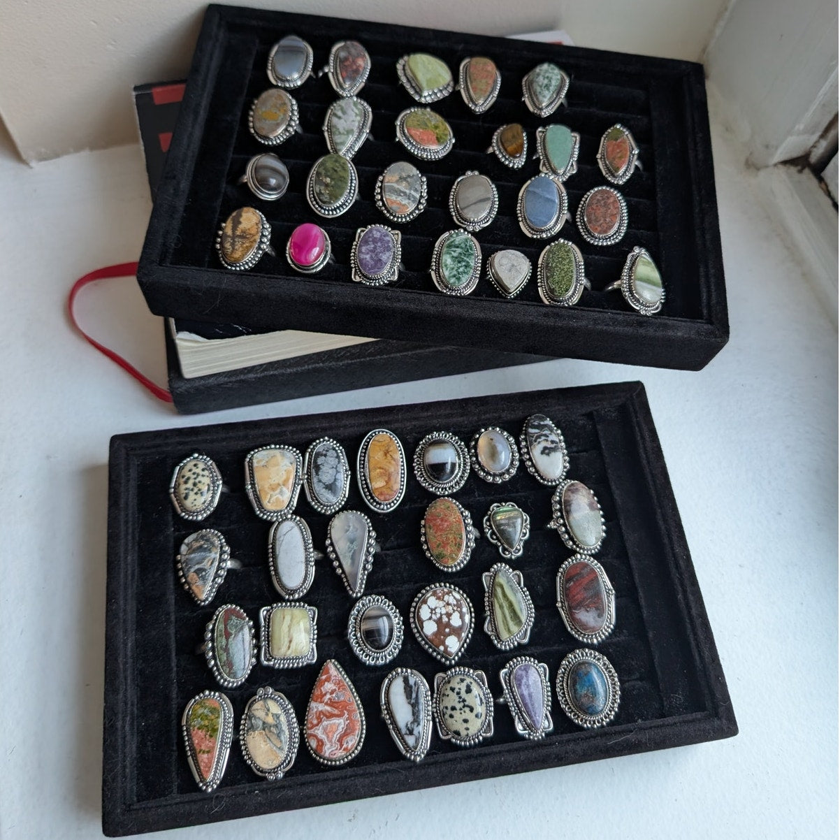 Green Swirl Oval Sterling Silver Ring Retro Vintage Boho Natural Stone Size 8