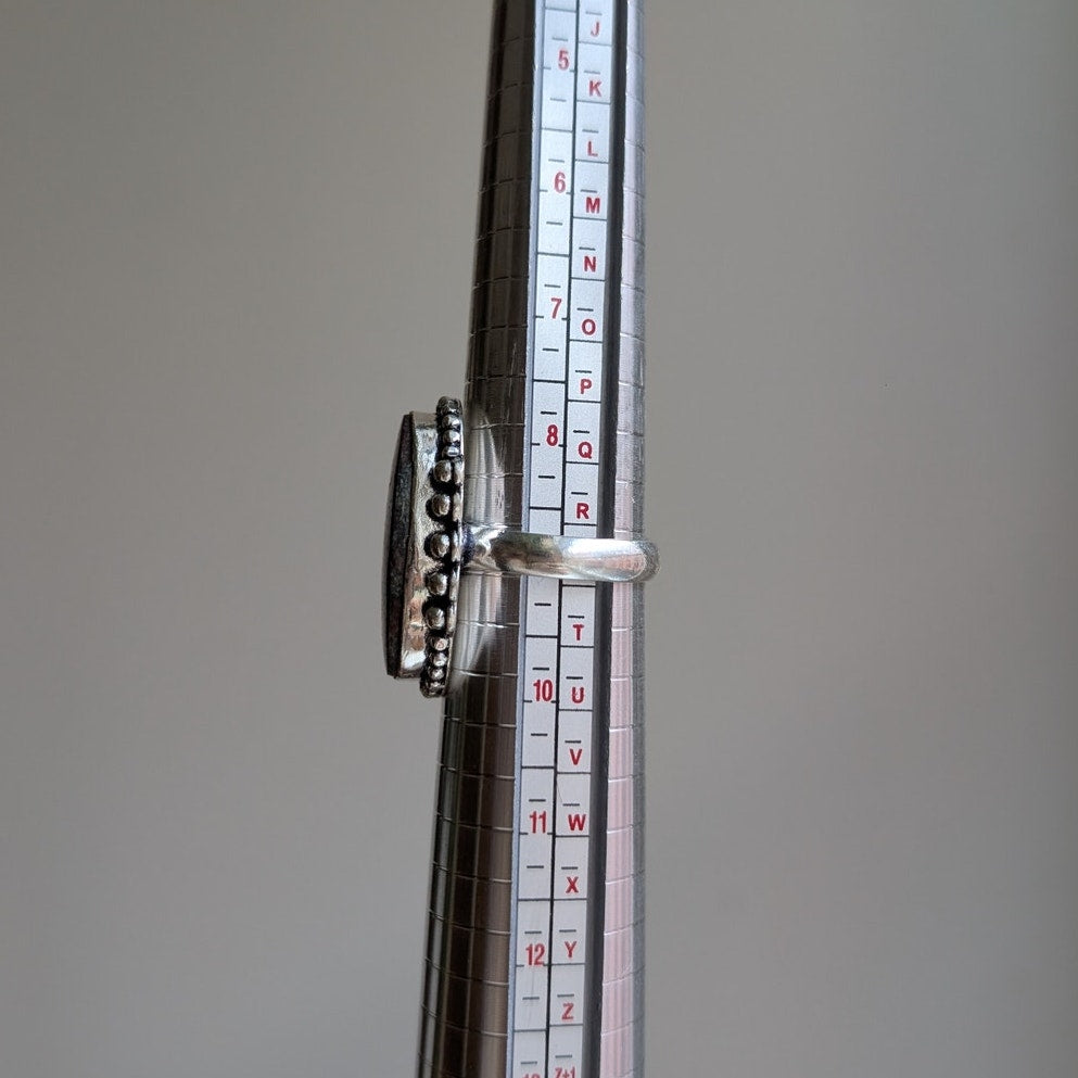 Earthy Green Rust Natural Stone Ring Boho Chic Sterling Silver Vintage Size 9