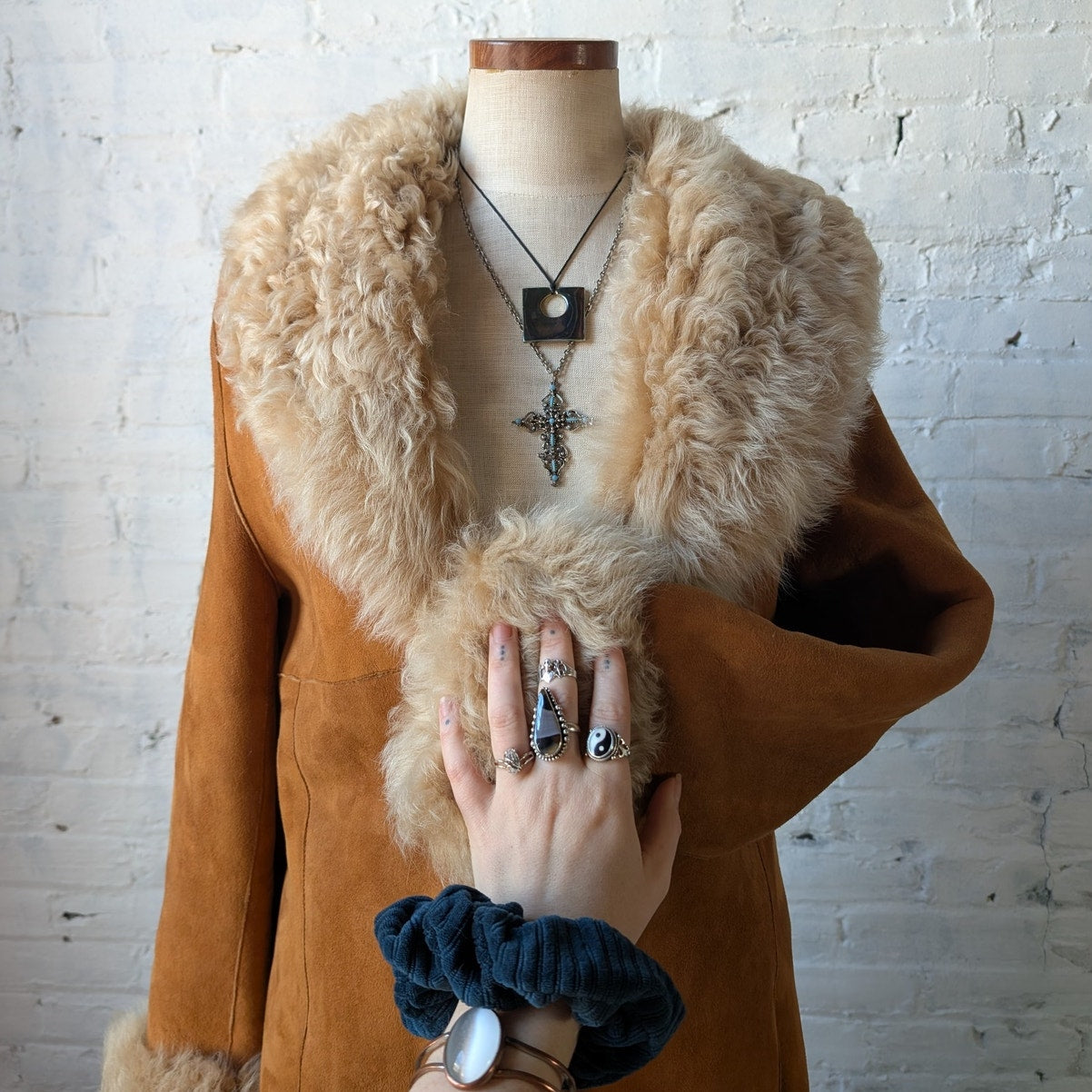 Vintage Orange Suede Penny Lane Fur Jacket Groovy Boho Furry Western Trench Coat