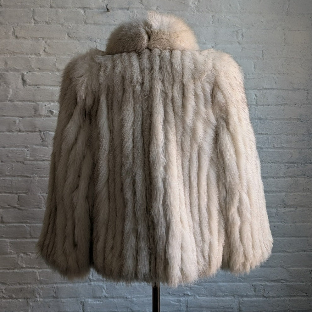 Vintage White Fluffy Fox Fur Coat Furry Ski Bunny Mobwife Designer Luxury Jacket