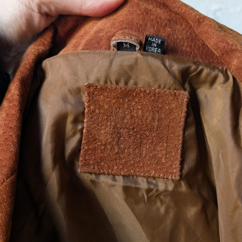 Vintage Rust Orange Brown Suede Leather Jacket Fringe Biker Western Moto Coat
