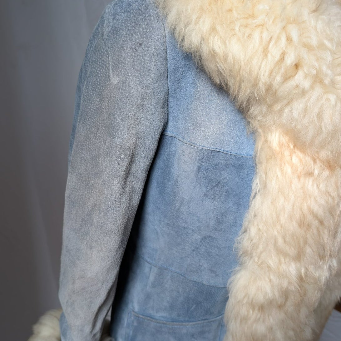 Vintage Blue Suede Afghan Coat S Penny Lane Jacket Fur Furry Leather Trench Coat