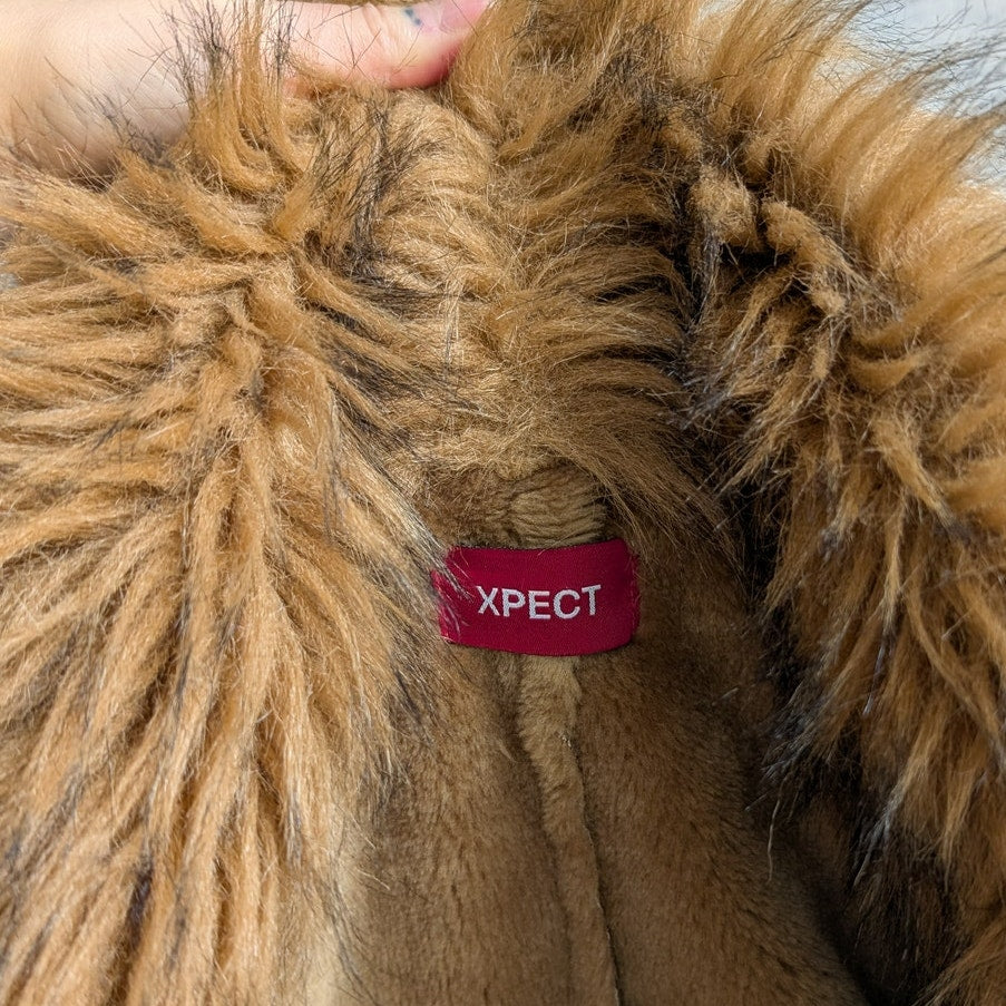 Y2K Vintage Brown Suede Penny Lane Jacket Faux Fur Fuzz Leather Boho Trench Coat