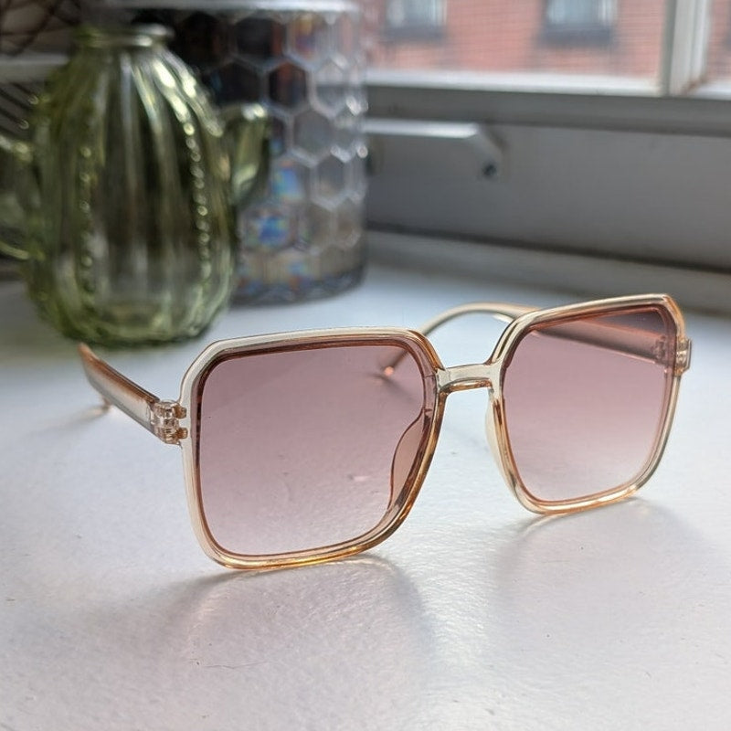 70s Retro Tan Square Festival Sunglasses Translucent Chic Tinted Sunnies Shades