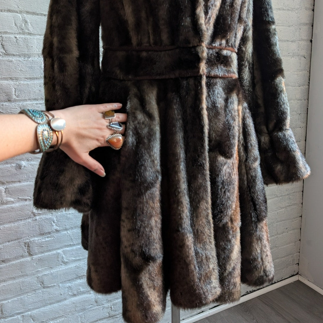 Vintage Brown Faux Fur Afghan Penny Lane Jacket Shaggy Furry Boho Trench Coat