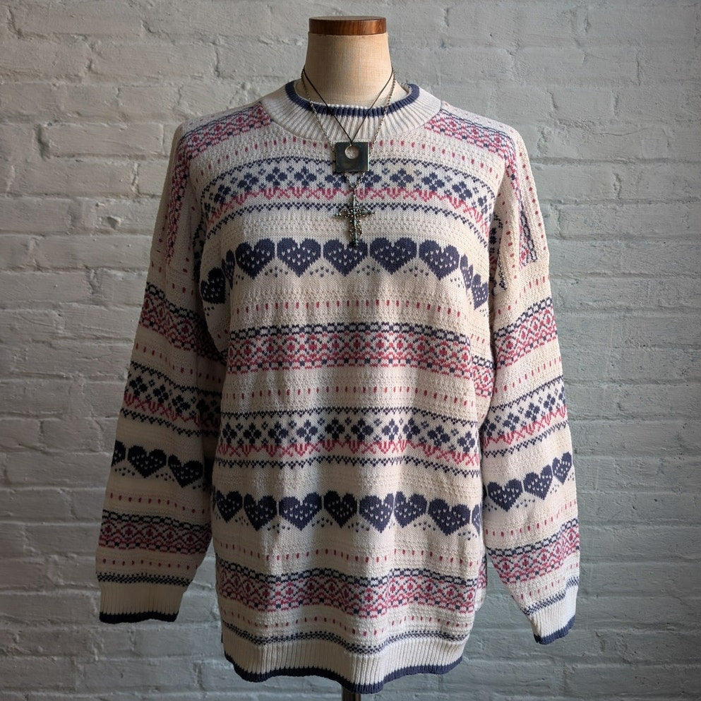 Vintage Sweetheart Chunky Knit Kawaii Sweater Grandpa Crewneck Boho Fuzzy Top