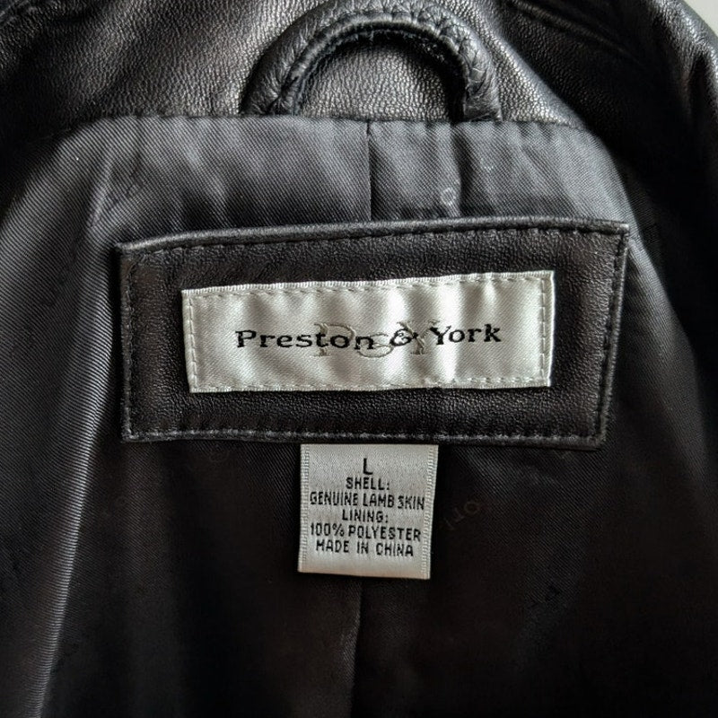 Y2K Vintage Black Leather Moto Jacket Lambskin Coat Minimalist Biker Goth Large