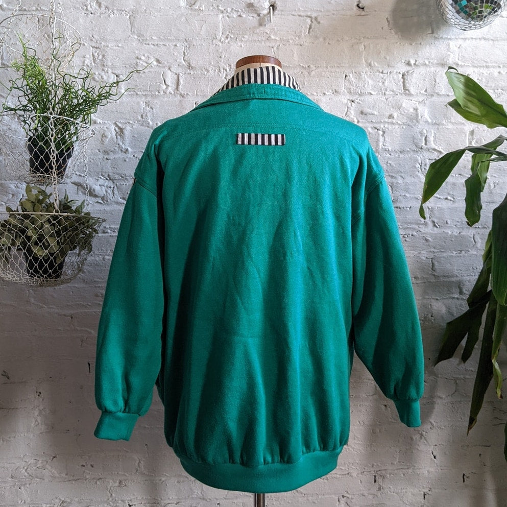 Vintage Oversize Sweater Jacket Reversible Green Sweat Jacket Fleece Coat Large