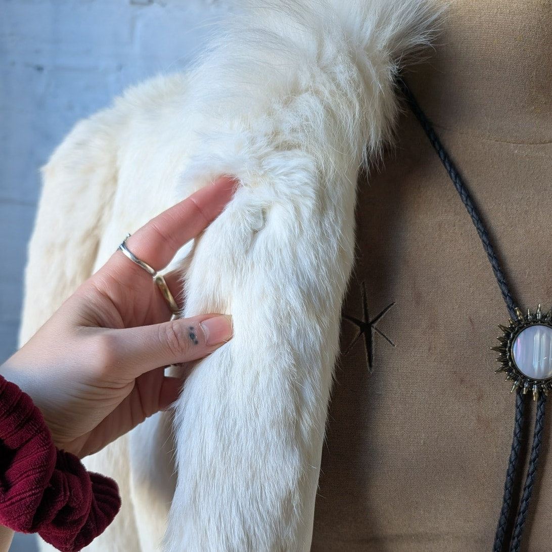 Vintage White Rabbit Fur Coat Mob Wife Minimalist Furry Boho Chic Glam Jacket