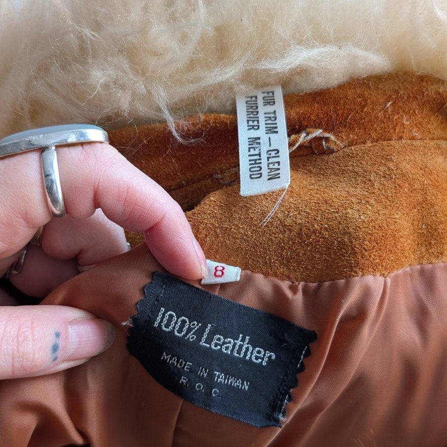Vintage Orange Suede Penny Lane Jacket Groovy Furry Genuine Leather Trench Coat