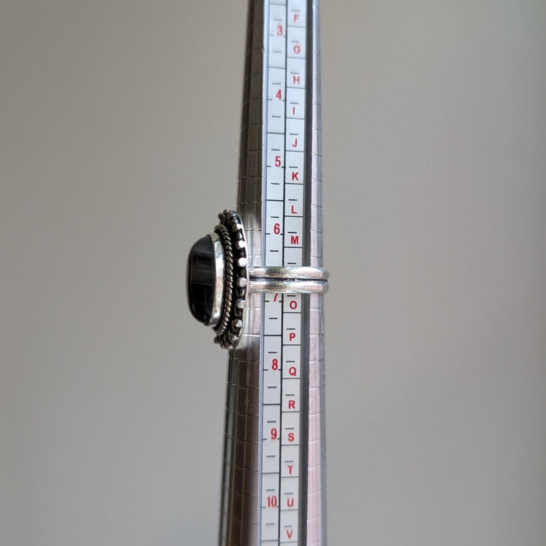 Grey Swirl Oval Sterling Silver Ring Retro Vintage Boho Natural Stone Size 6.75