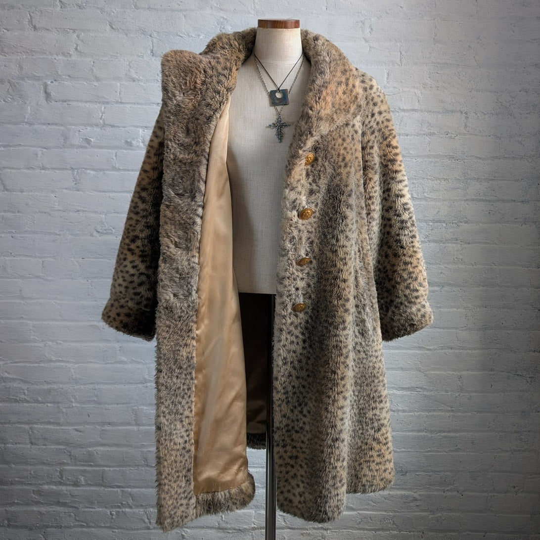St John Faux Fur Cheetah Trench Coat Y2K Designer Animal Print Luxury Jacket