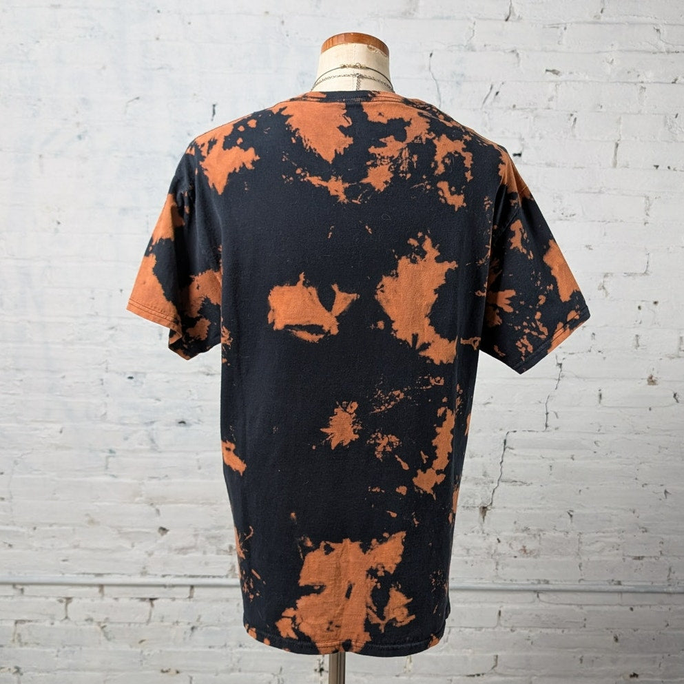 70s Retro Black Distress Graphic Print Concert Band Tee ACDC Rock Acid Wash Top