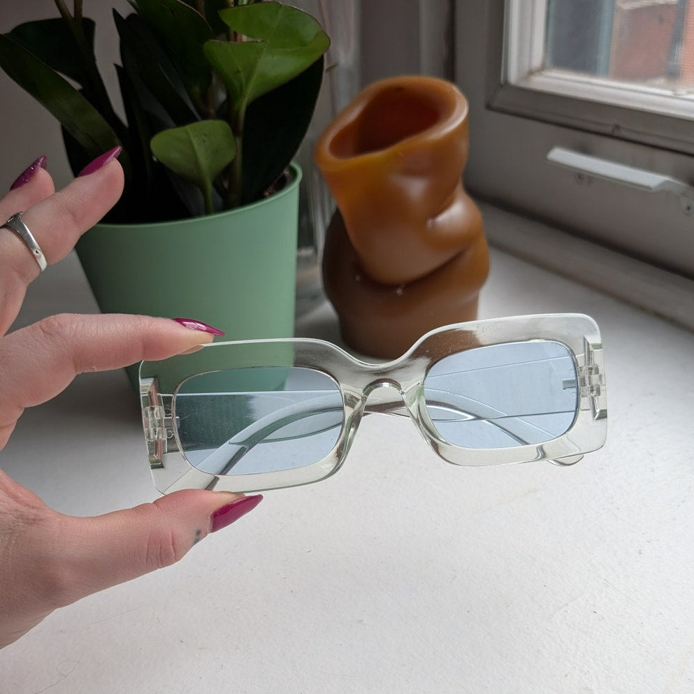 Retro Clear Square Sunglasses Baby Blue Pastel Shades Y2K Festival Chic Sunnies