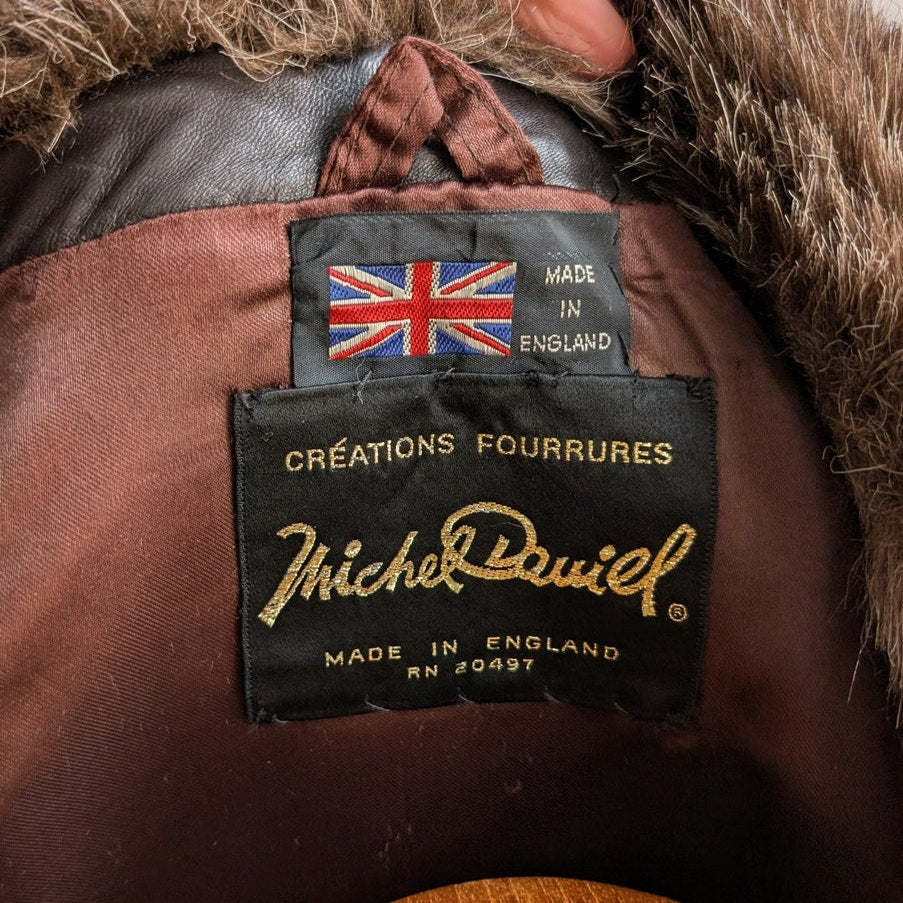 70s Vintage Black Brown Leather Penny Lane Coat Faux Fur Groovy Boho Moto Jacket