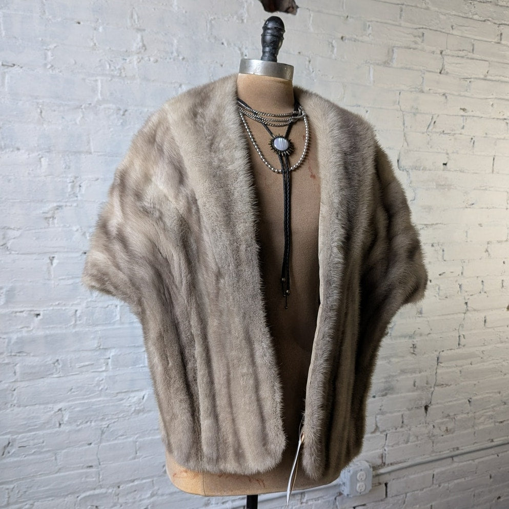 Vintage Striped Mink Fur Stole Grey Coquette Shawl Mob Wife Wrap Old Money Cape
