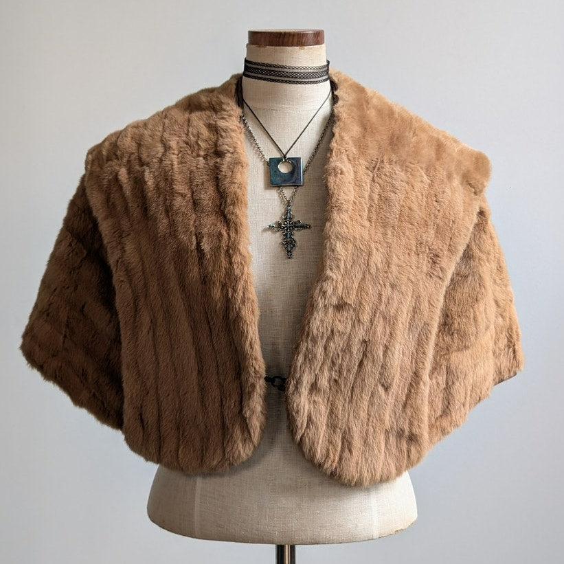 Vintage Blonde Mink Fur Stole Luxury Scarf Mob Wife Shawl Fur Trim Shrug Cape
