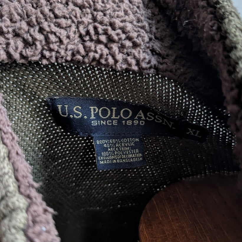 Vintage Green Striped Knit Sweater Earthy Minimalist Grunge Preppy Fleece Large