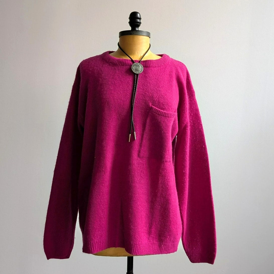 Vintage Pink Wool Knit Sweater Granny Furry Sweater Oversize Sweater Top Large