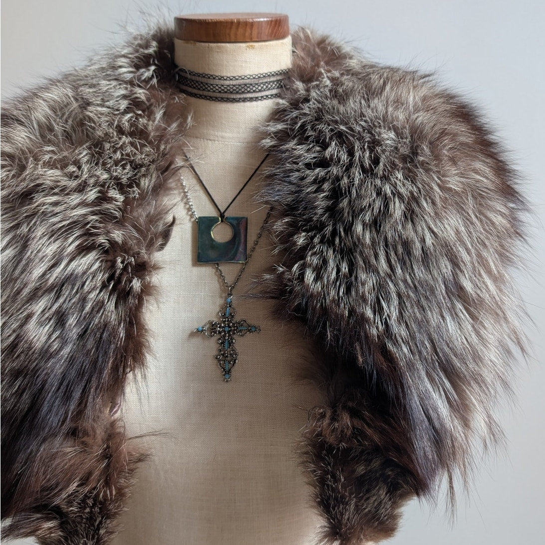 Vintage Brown Fox Fur Stole Shrug Luxury Scarf Mob Wife Shawl Glam Furry Collar