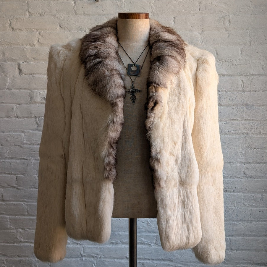 Vintage White Rabbit Fur Coat Penny Lane Minimalist Groovy Boho Chic Glam Jacket