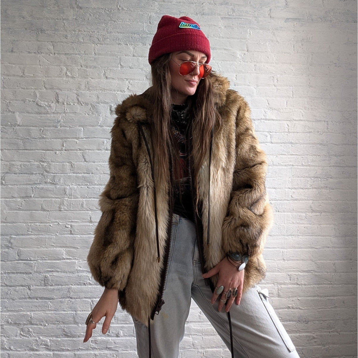 Vintage Brown Faux Fur Coat Groovy Shaggy Retro Mob Wife Boho Penny Lane Jacket