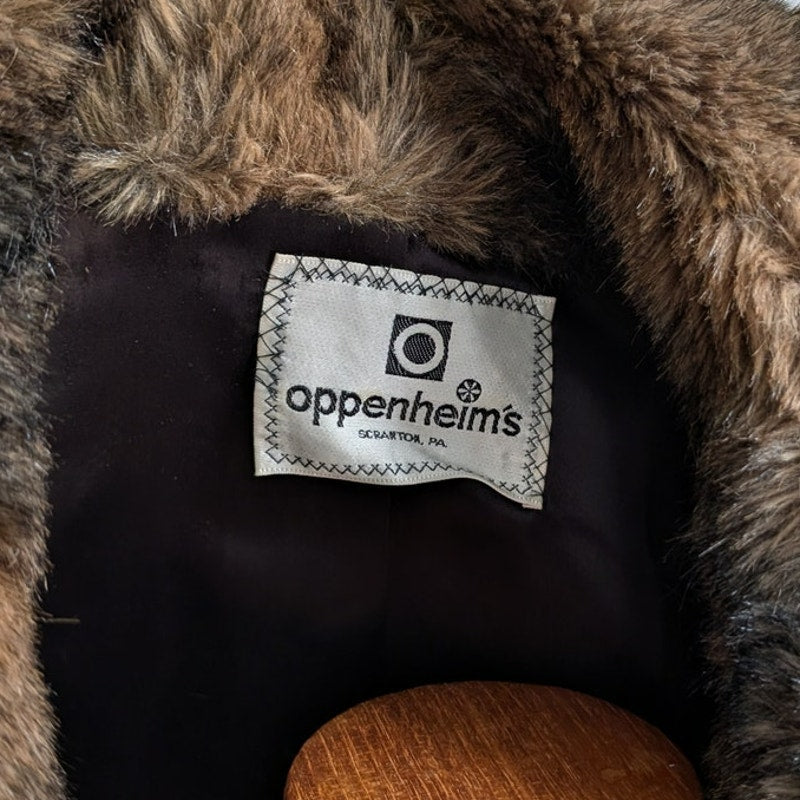 Vintage Ombre Faux Fur Coat Trench Shaggy Faux Leather Groovy Glam Plush Jacket