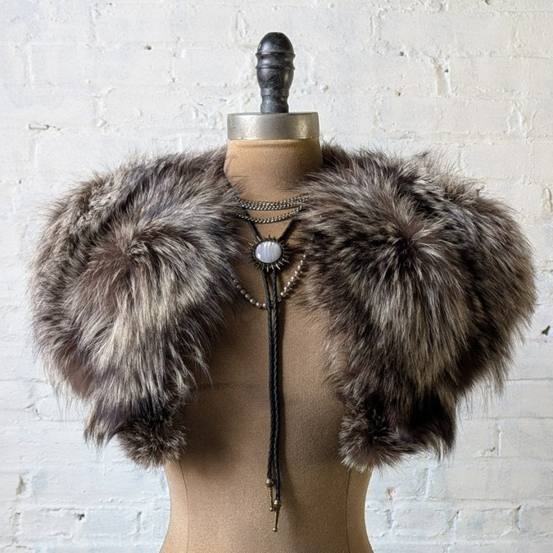 Vintage Fox Fur Brown Stole Shrug Luxury Scarf Mob Wife Shawl Glam Furry Collar