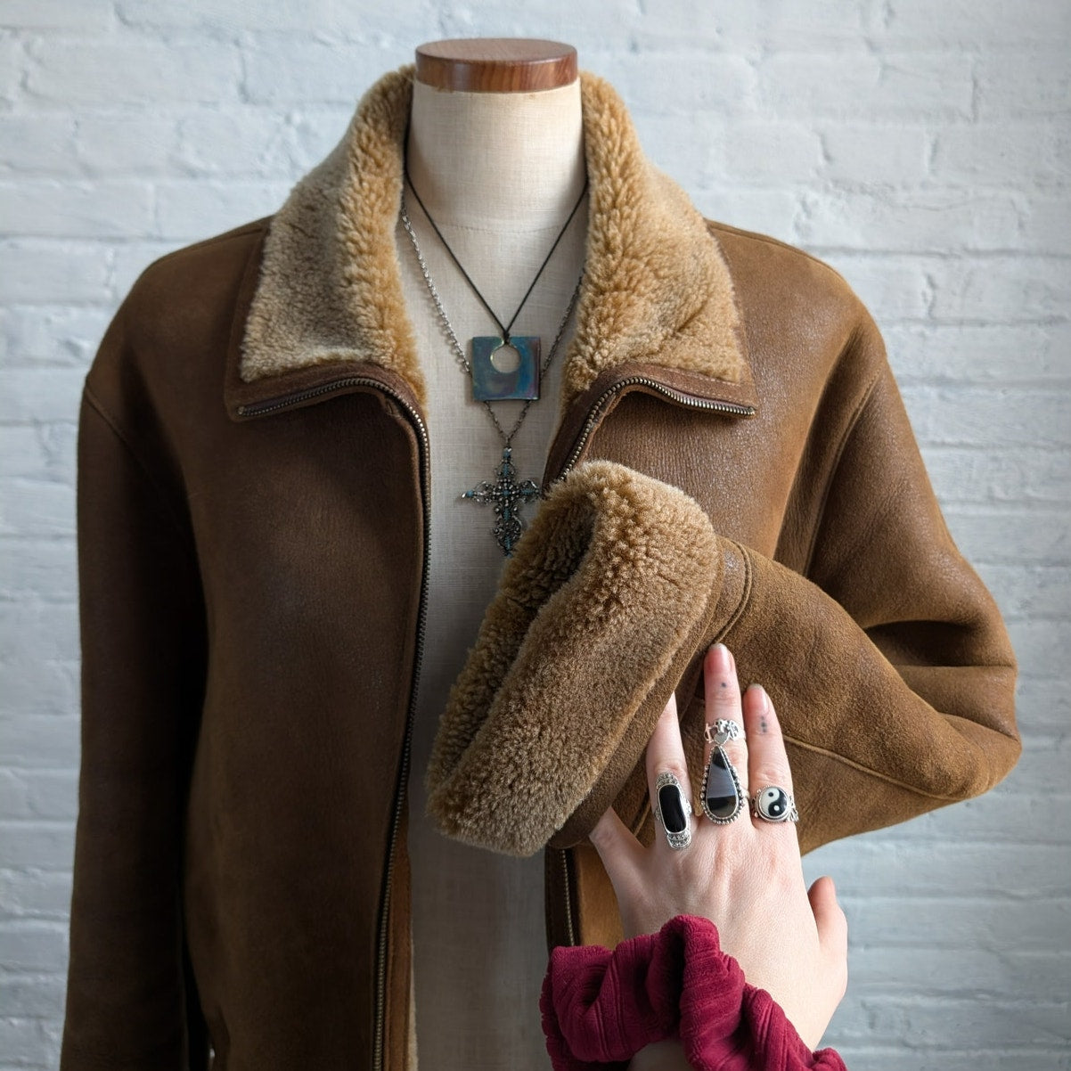 Vintage Brown Suede Leather Penny Lane Coat Minimalist Western Shearling Jacket