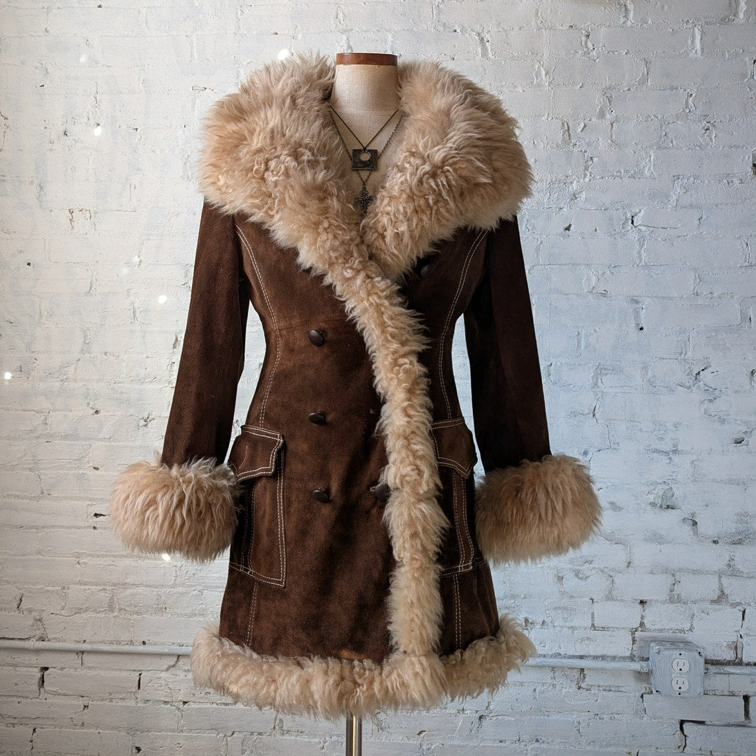 Vintage Brown Suede Penny Lane Jacket Brown Leather Jacket Trench Coat Medium