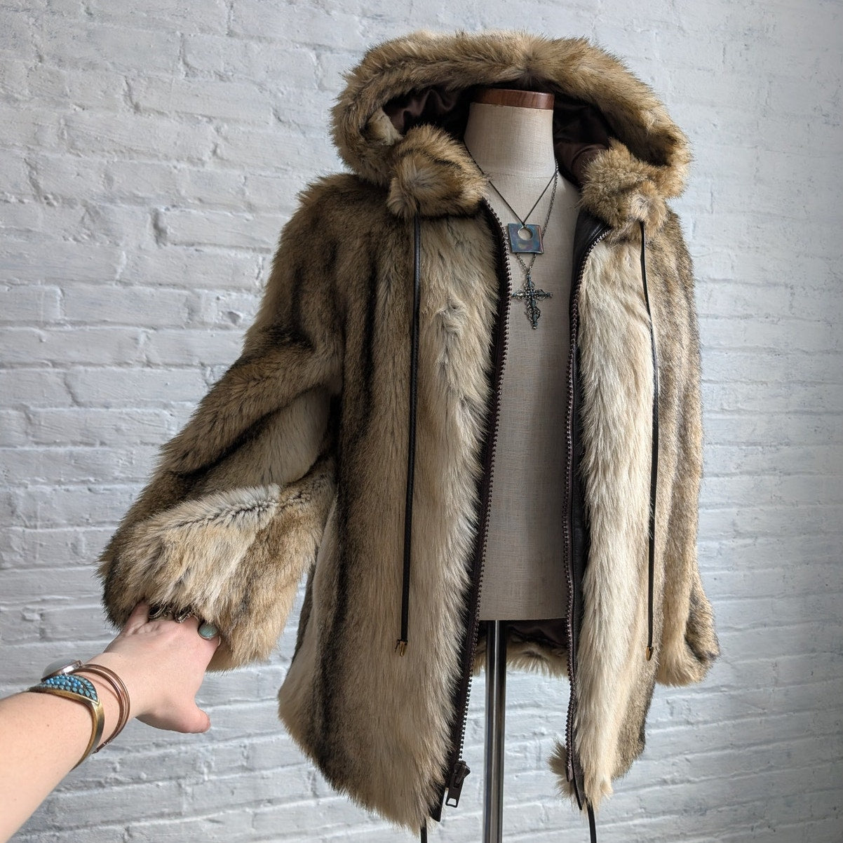 Vintage Brown Faux Fur Coat Groovy Shaggy Retro Mob Wife Boho Penny Lane Jacket