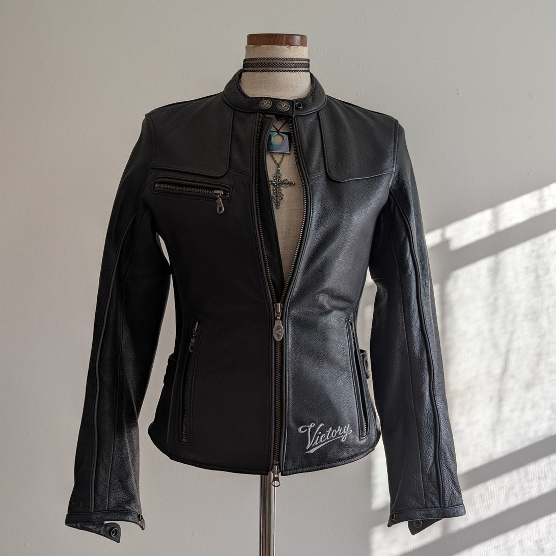 Vintage Black Leather Moto Jacket S Victory Motorcycles Utility Punk Biker Coat