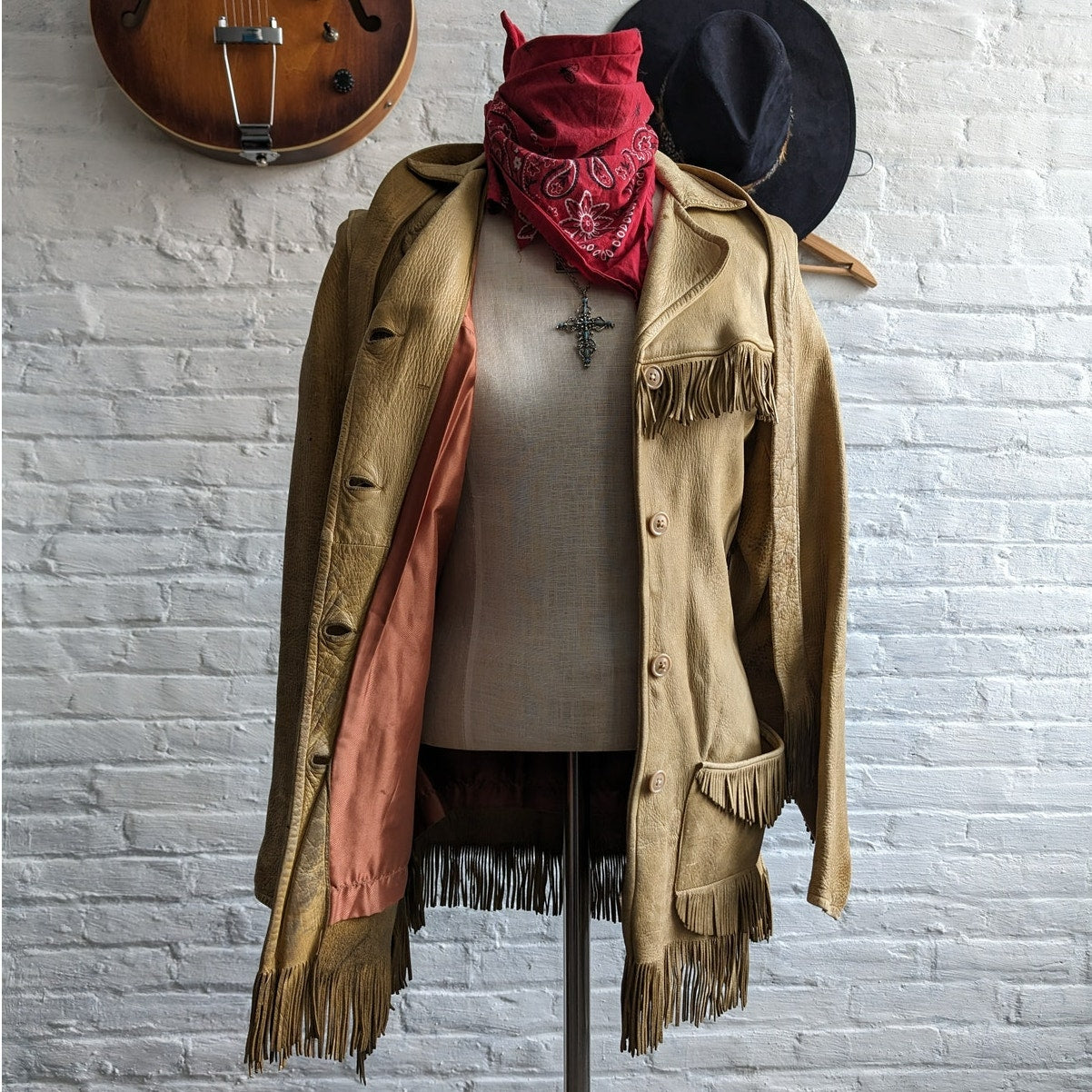 Vintage Tan Leather Fringe Jacket Western Minimalist Witchy Boho Cowgirl Blazer