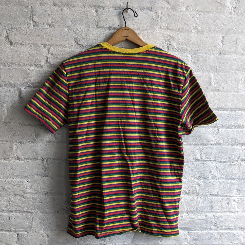 Retro Striped Rainbow Tee Polaroid Tshirt Nerdy Colorful Cute Top Shirt Medium