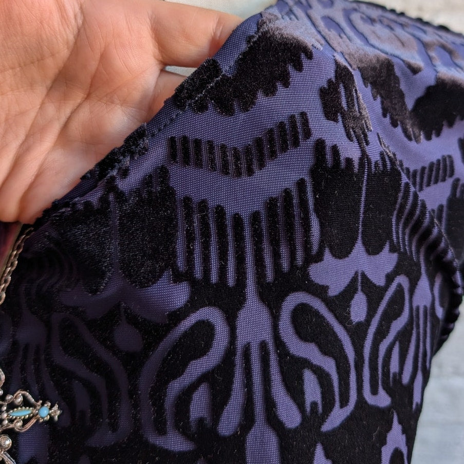 Y2K Blue Velvet Top Psychedelic Burnout Tee Knit Crop Top Dark Romance Medium