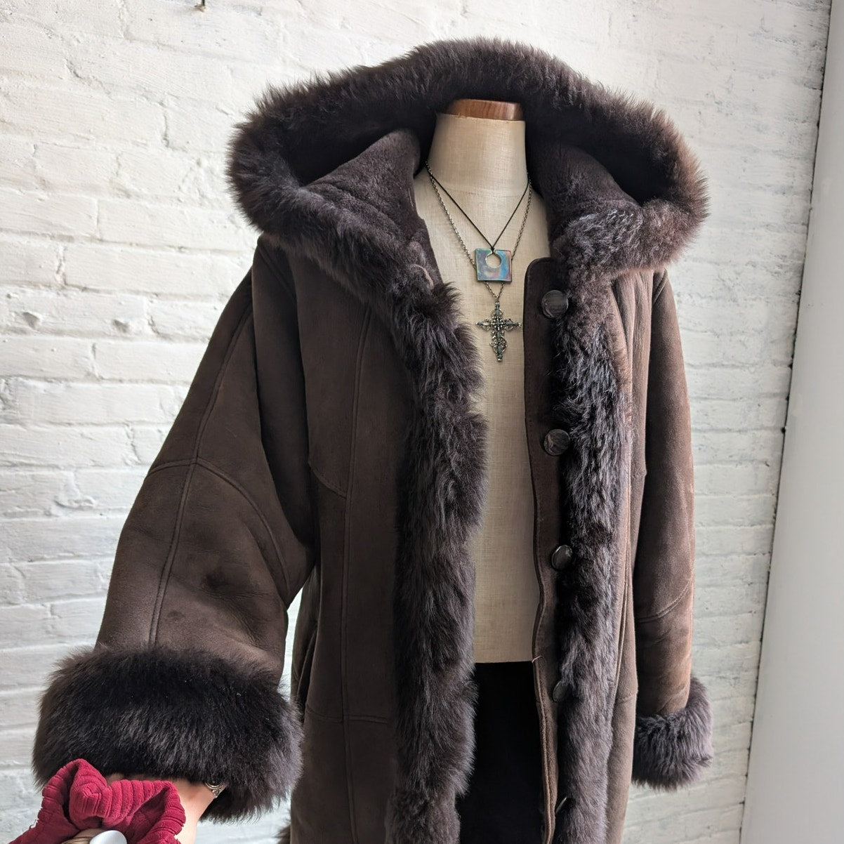 Vintage Brown Suede Fur Jacket Penny Lane Fur Furry Leather Groovy Trench Coat