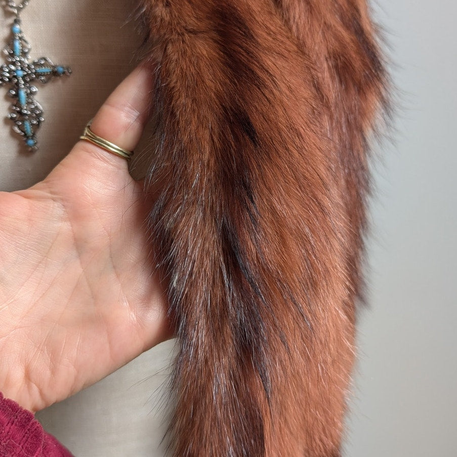 Vintage Red Mink Fur Stole Glam Mobwife Shrug Luxury Scarf Shawl Furry Collar